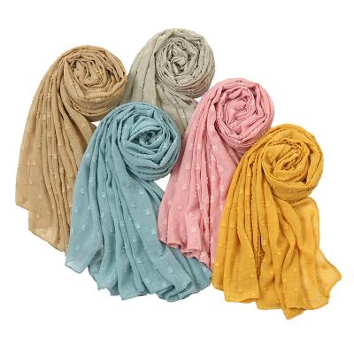 China basic muslim chiffon hijab with solider color eyelash hem cotton bawal for sale