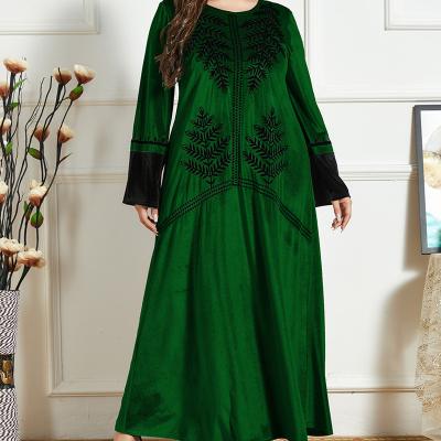 China Fashion Gold Middle Eastern Embroidered Velvet Long Sleeve Plus Size Blue Velvet Abaya Evening Dress Free Size for sale