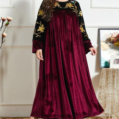 China Dubai Fancy Abaya Women Clothing Autumn Plus Size Long Sleeve Contrast Color Velvet Dress For Women L/XL/XXL/XXXL/XXXXL for sale