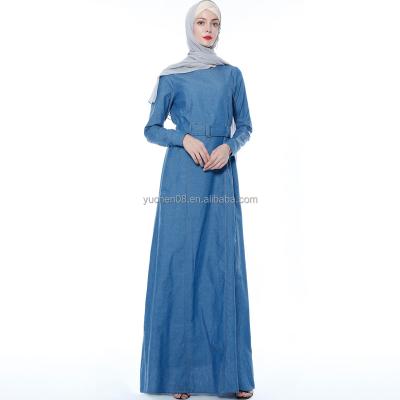 China Abaya Islamic Design Denim Long Sleeve Polyester Clothing Denim Abaya With Belt Abaya Women for sale