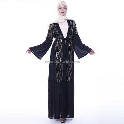 China High Quality Chiffon Sequined Sequin Long Sleeve Polyester Rocket Kimono Abaya Muslim Abaya for sale