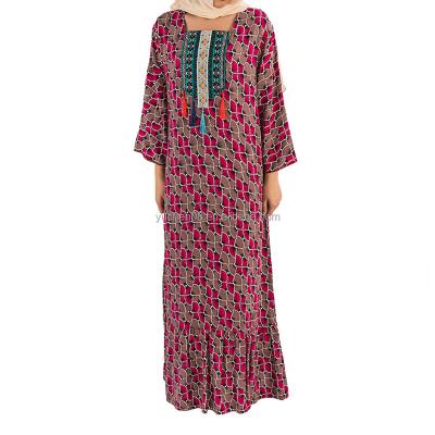 China Air long custom geometric printing dress with tassels long narrow abaya from abaya supplier for sale