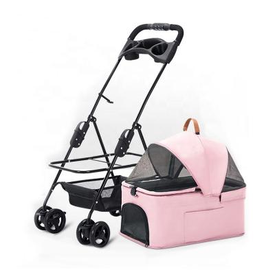 China Dogs Wholesale Good Quality 4 Wheels Folding Cat Pet Stroller Detachable Travel Dogs Pet Trolley Small Dog Stroller for sale