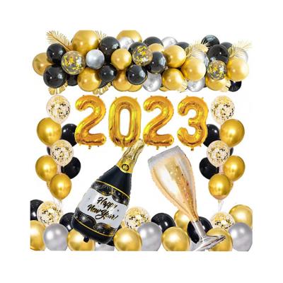 China Aluminum film High Grade New Year Black Gold Theme 2023 Party Decoration Balloon Set for sale