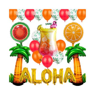 China Latex and foil Promotion Price Hawaiian Carnival Fruit-themed Party Decorations Flamingo Wine Glass ALOHA Birthday Balloon Set for sale