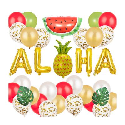 China Latex and foil Fully Stocked Tropical Rain Forest Theme Hawaiian Carnival Watermelon Pineapple Balloon Set for sale