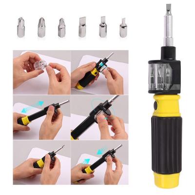 China Comfortable Handle Household 6 In 1 Multifunctional Hand Screwdriver 360 Degree Turns Set Screwdriver Bit Repair Hand Tool for sale