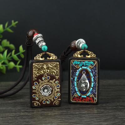 China Nepal ebony wooden pendant necklace Nepal DIY style sweater chain women long ethnic style lead free nickel free thangka for sale