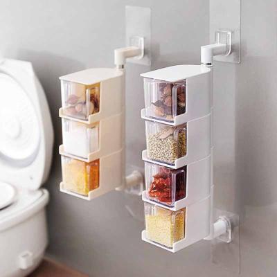 China Wall Mounted Revolving Multilayer Freshness Keeping Kitchen Spice Rack Dough Condiment Organizer With Spoon for sale