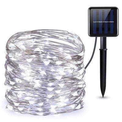 China Copper 100led Wire Solar String / Garden 12m Ribbon Lights Christmas Decoration Camping Fairy String Led Light for sale