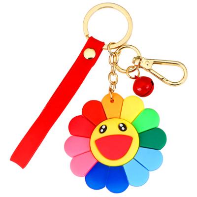 China Custom PVC Keychains Funny Sunflower 3D Silicone Soft Key Chain Bag Pendant for sale