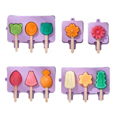 China Viable BPA Free Cute Silicone Molds Ice Cube Lollipop Candy Mold Maker Novelty Ice Cream Popsicle Mold for sale