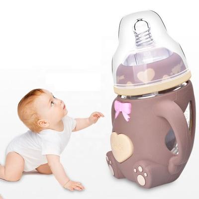 China BPA Free Baby Feeding Bottle-Baby Milk Bottle-BPA Free Glass Infant Bottle With Silicone Protective Sleeve for sale