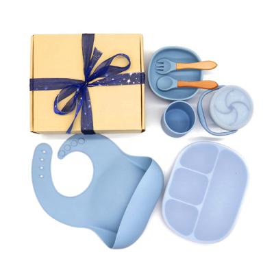 China Wholesale Viable Baby Silicone Suction Dish Bowl Spoon Feeding Bibs BPA Free Silicone Baby Feeding Set for sale