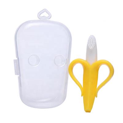 China Baby Soft Teether Baby Toothbrush and Teether BPA Free Self-Calming Pain Relief Silicone Baby Toys, Banana Massaging Toothbrush for sale