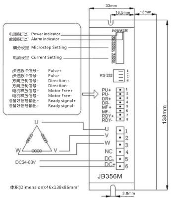 China 3phase stepper motor driver JB356M DC24-60V 5.0A 300 Microsteps Matching 3phase stepper motor size 57mm and 86mm for sale