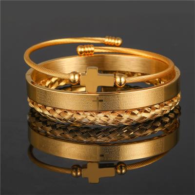 China Wild Jewelry Personality Punk Hot Selling Retro Scripture Woven Square Cross Bracelet Three Piece Suit Bracelets For Men for sale