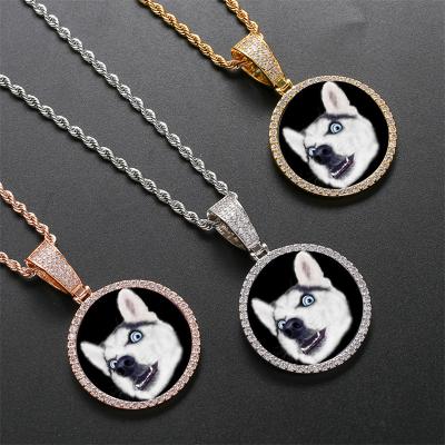 China Custom FASHIONABLE Cartoon Photo Memory Lockets Picture Pendant Necklaces Hip Hop Bling Jewelry Set CZ Zircon Diamond Necklace for sale