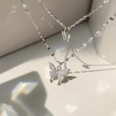 China Fashionable High Quality S925 Sterling Silver Winter Jewelry New Year Gift Female Necklace Double Butterfly Necklace for sale