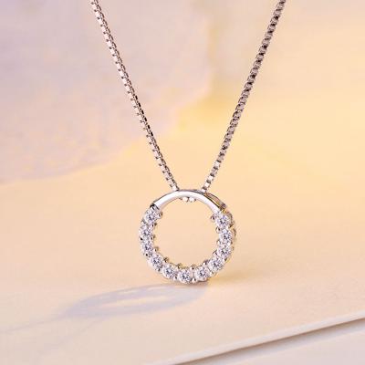 China Hot Selling Trendy Hot Sale Circle Zircon Geometric Hollow Ring Pendant Necklace 925 Sterling Silver Necklace for sale