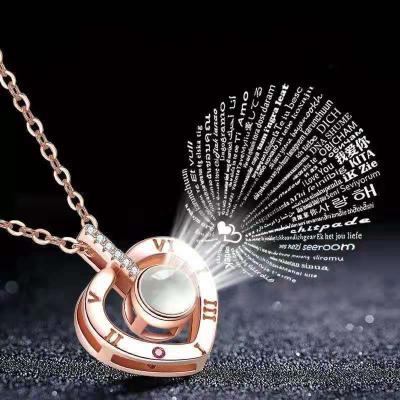 China TRENDY Valentine's Day 100 Different Languages ​​Projection Pendant Necklace I Love You Wedding Love Memory Projection Necklace for sale