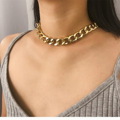 China TRENDY Simple Personality Metal Chain 18K Gold Necklace Women Exaggerated Short Necklace Hip Hop Punk Jewelry for sale