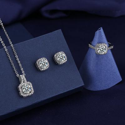 China Round Trendy Trendy Crystal Silver Jewelry Set For Wedding Pendant Drop Earring Necklace Women Gifts for sale