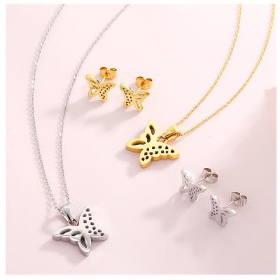 China Fashionable Jewelry Wholesale New Fashion Jewelry Small Butterfly Stock Animal Pendant Titanium Steel Tarnish Free Set for sale