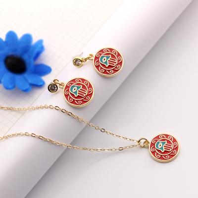 China Wholesale Vintage Red Evil Spirit Alloy Necklace Dangle Earrings Eyes Necklace Turkish Women Jewelry Hand Set 2022 for sale