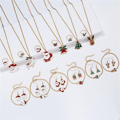 China TRENDY Customize Women 5PCS Jewelry Set Necklace Ring Bracelet Jewelry Set Jewelry Christmas Deer Tree Bell Earrings for sale