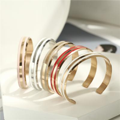 China Fashion Trendy Bracelets and Bangles Opening Simple Rose Gold Stainless Steel Bracelet Couples Factory Direct Sales for sale