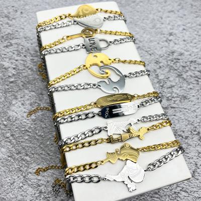 China Vintage Customized Cuban Chain Bracelet Couple Gold Silver Variety Couple Jewelry Stainless Steel Pendant Bracelet for sale