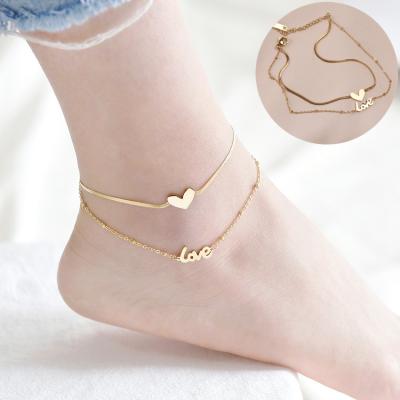 China 2021 TRENDY Fashion Stainless Steel Women Love Jewelry Summer Snake Chain Link Anklet Foot Bracelet Gift For Her for sale