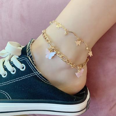 China Vintage factory direct jewelry butterfly anklet chain summer foot jewelry personality multilayer anklet chain set for sale