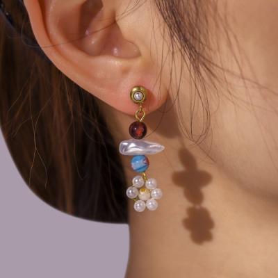 China Simple Baroque Irregular Gold Plated Freshwater Pearl Flower Earrings Trendy Fashion Boho Instagram True for sale