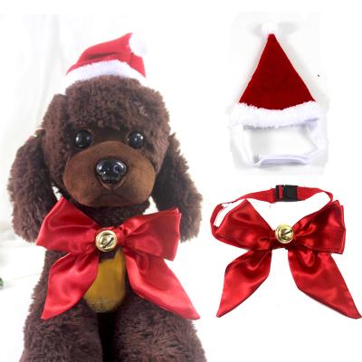 China Viable Christmas Wholesale New Year Pet Apparel Bells Factory Pet Bow Tie Adjustable Size Hat for sale