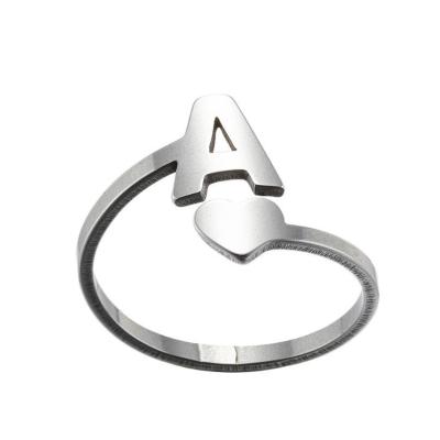 China FASHIONABLE Men's A-Z Classic Stainless Steel Finger Ring Adjustable Heart Capital Initial Alphabet Letter Rings for sale