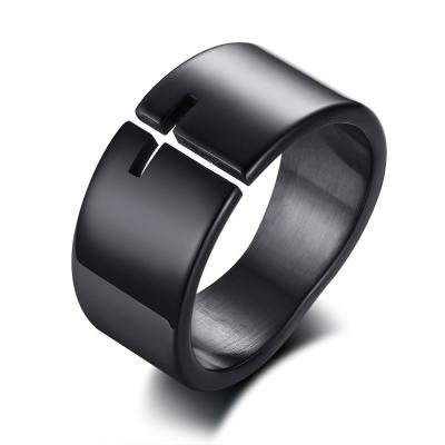 China Religious Men Shiny Black Stainless Steel Hollow Out Cross Open Jewelry Rings For Wholesale for sale