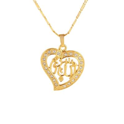 China Religious NK-200508 Gold Alloy Electroplate Inlay Diamond Religion Islam Allah Muslim New Heart Shape Pendant Necklace For Women for sale