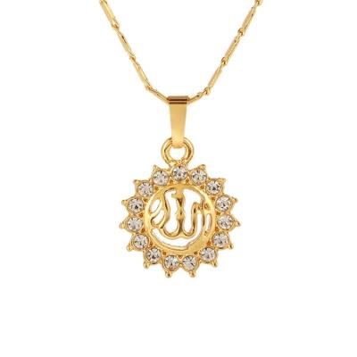 China New NK-200505 Alloy Crystal Rhinestone Gold Allah Pendant Necklace Wholesale Religious Men's Catholic Muslim Jewelry for sale