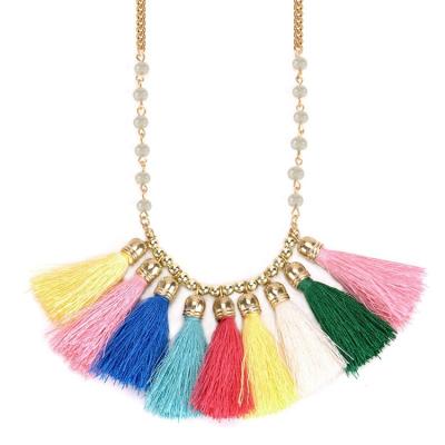 China Wholesale Cotton Bohemian Women's Multiple Colored Yarn Tassel Fringe Silk Necklace for sale