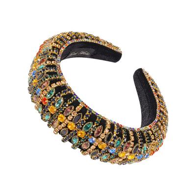 China Hot Sale QDHB619 Soft Luxury Retro Bling Headband Colorful Rhinestone Headbands Crystal For Women for sale