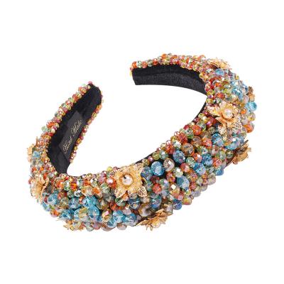 China QDHB617 New Boho Fabric Beaded C.S.I. Hot Circle Crystal Headbands Rhinestone Luxury Hair Headband For Women for sale