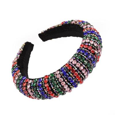 China QDHB602 Soft High Quality Women's Luxury Colorful Rhinestone Headbands Shape Headband Hair Baroque Circle for sale