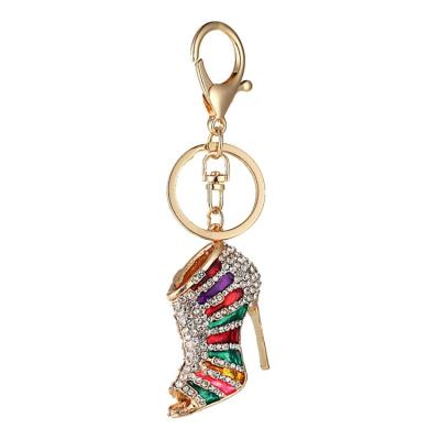 China Fashion Women's Crystal Rhinestone Paved Red Enamel High Heel Shoes Key Chain KC-077 Elegant Charm Metal For Wholesale for sale