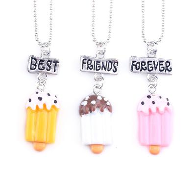 China Wholesale New Design AJS1933128 Cheap Kids Jewelry Zinc Alloy With Resin Ice Cream Charm Pendent Necklace Jewelry Set For Best Friend for sale