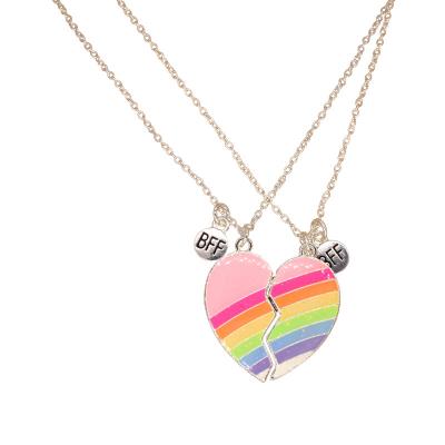 China KNK41582 Fashion Zinc Alloy Cute Best Friend Silver Heart Necklaces With Epoxy Multi Metal Rainbow Color Pendent Necklaces For Kids Jewelry for sale