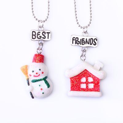 China NK-729JH Cute Child's 2pc Resin Glitter Christmas Snowman Pendant Necklaces and House BFF Jewelry Set for sale