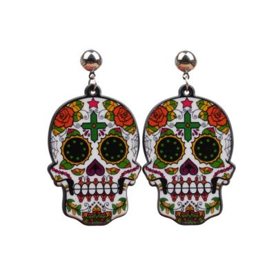 China 2021 Hot Sale EW-0035 Vintage Halloween Halloween Earring Jewelry Personality Dread Skull Ghost Acrylic Drop Earring for sale