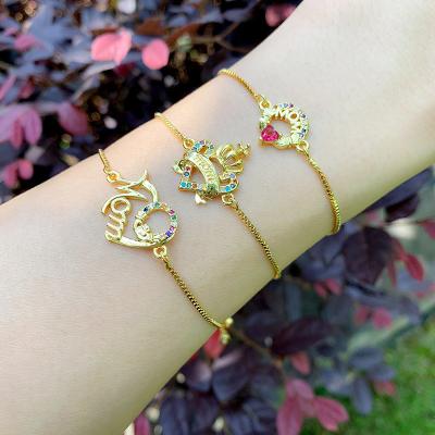 China Festival Mothers Day Gift Jewelry Bracelet Rainbow High End Zircon Paved Heart Adjustable Tennis Bracelet For Wholesale for sale